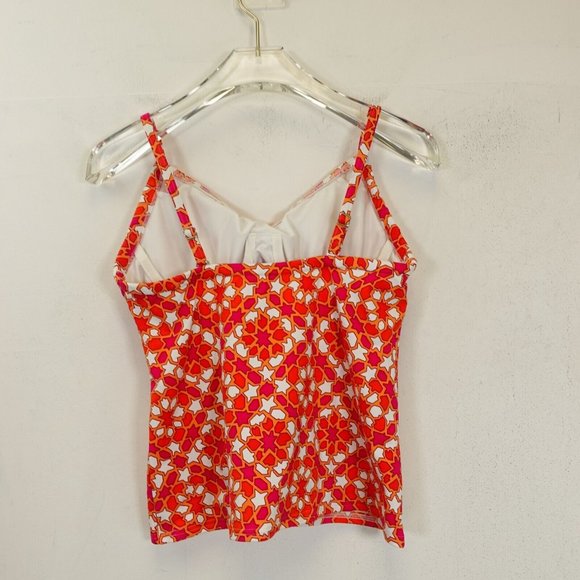 LANDS'‎ END Orange White Tankini 4P SMALL Swimwear Padded Geometric Ruched Strap - Picture 7 of 10